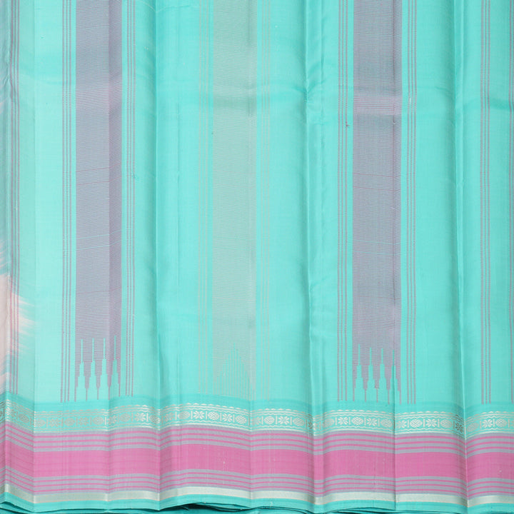 Hayagrivas Handloom Half-White Kanjivaram Silk Saree with Bright Teal Border KBF607G2-2