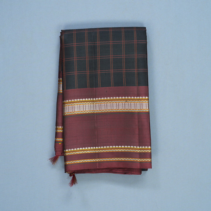 Hayagrivas Handloom Black Kanjivaram Silk Saree with Wine Maroon Border KBF607G3-1