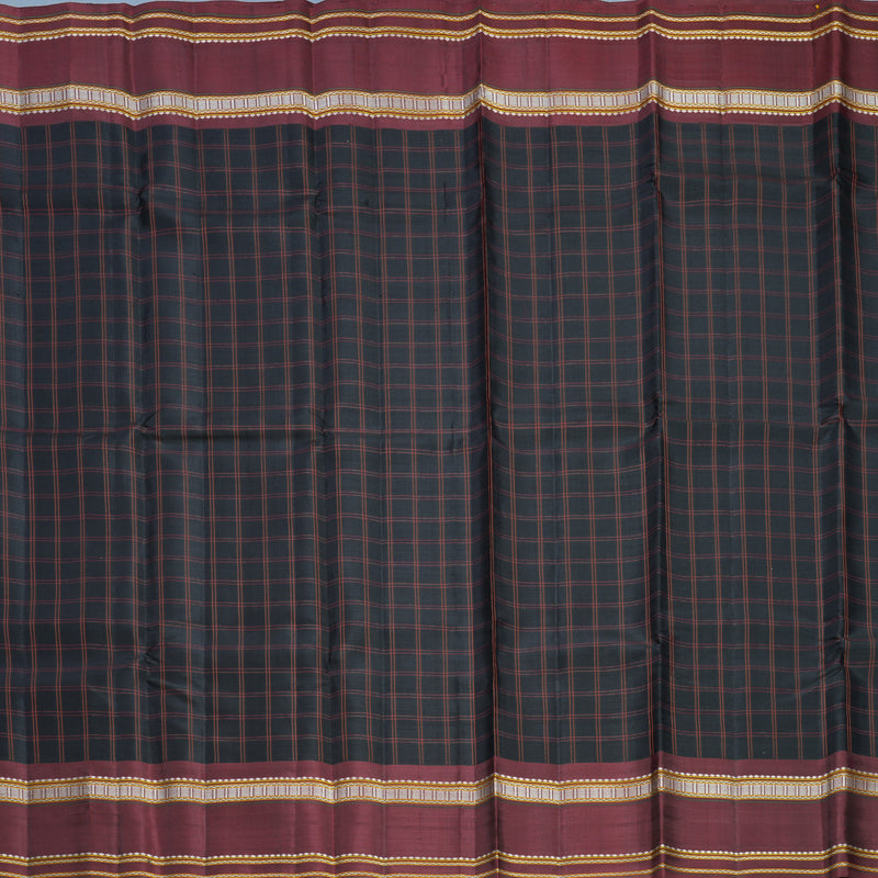 Hayagrivas Handloom Black Kanjivaram Silk Saree with Wine Maroon Border KBF607G3-1