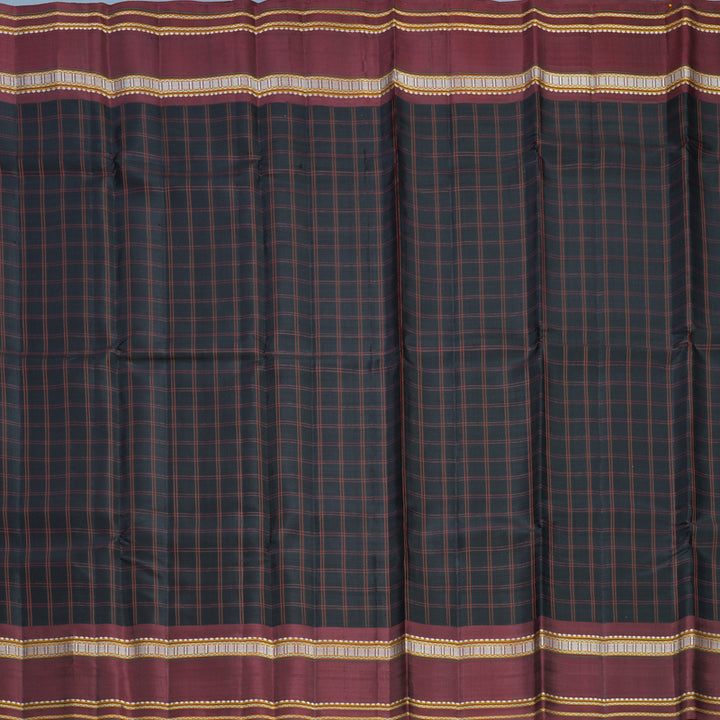 Hayagrivas Handloom Black Kanjivaram Silk Saree with Wine Maroon Border KBF607G3-1