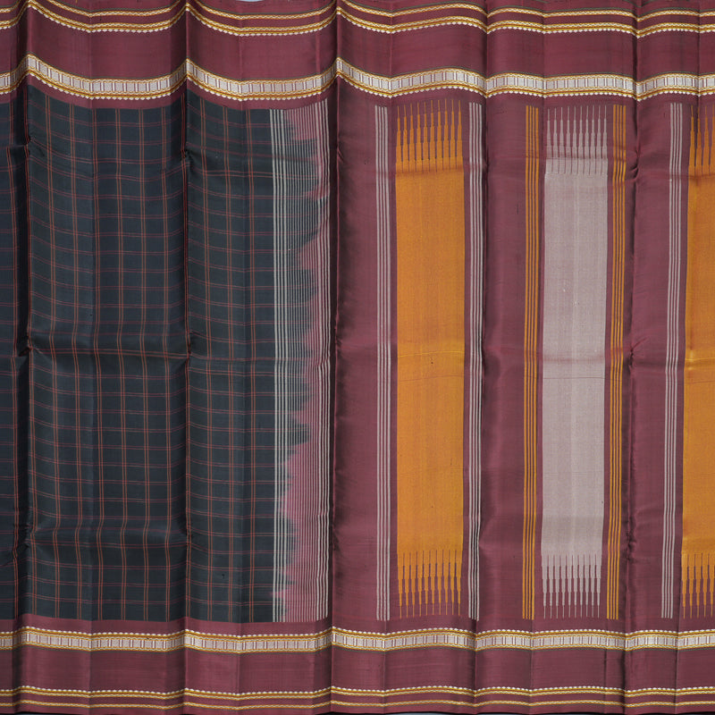 Hayagrivas Handloom Black Kanjivaram Silk Saree with Wine Maroon Border KBF607G3-1