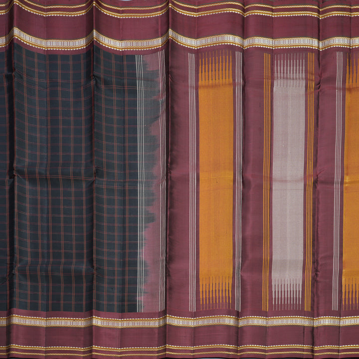 Hayagrivas Handloom Black Kanjivaram Silk Saree with Wine Maroon Border KBF607G3-1