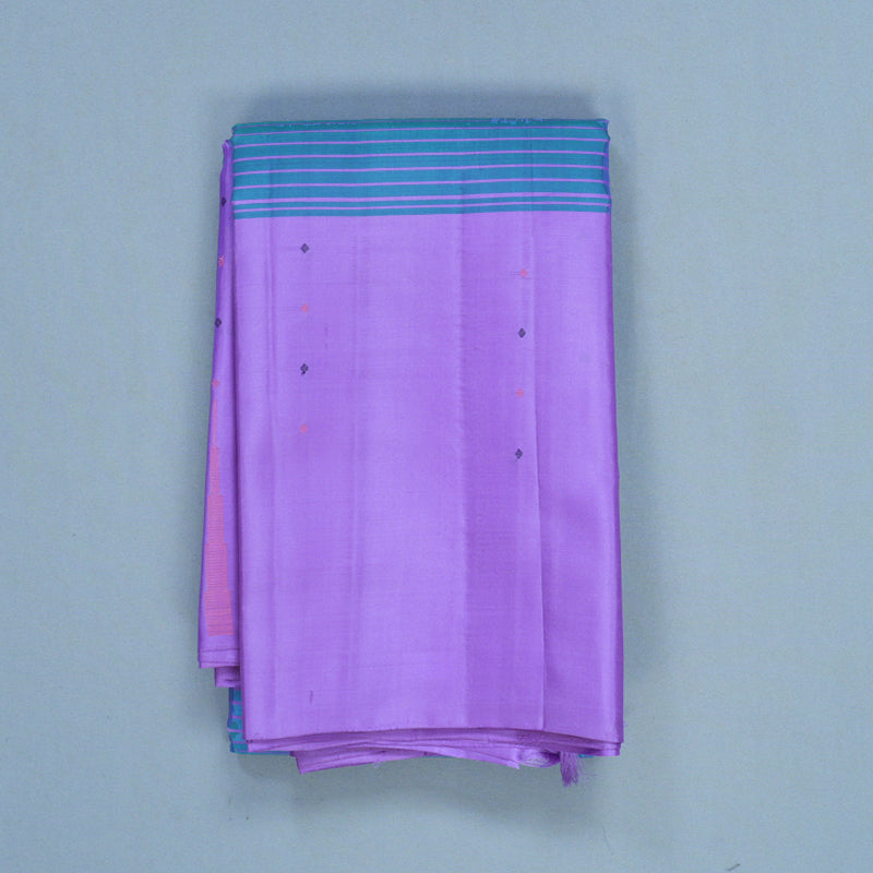 Hayagrivas Handloom Bluish-Grey Kanjivaram Silk Saree with Lavender Border KBF607G5-1