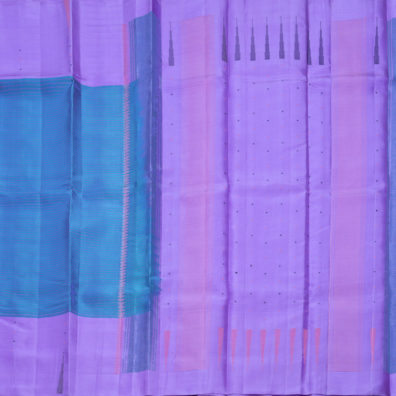 Hayagrivas Handloom Bluish-Grey Kanjivaram Silk Saree with Lavender Border KBF607G5-1