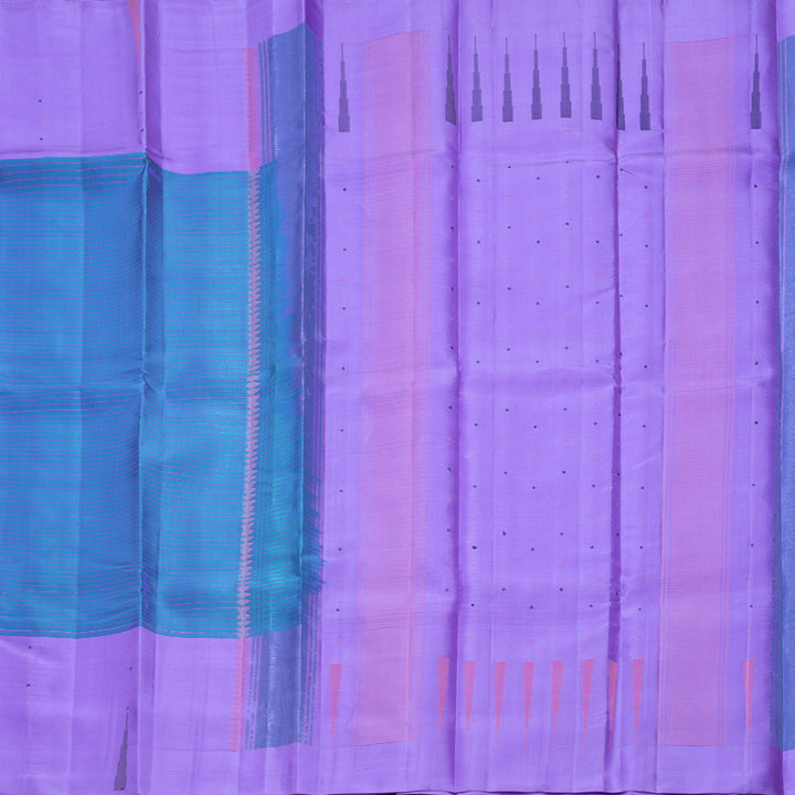 Hayagrivas Handloom Bluish-Grey Kanjivaram Silk Saree with Lavender Border KBF607G5-1