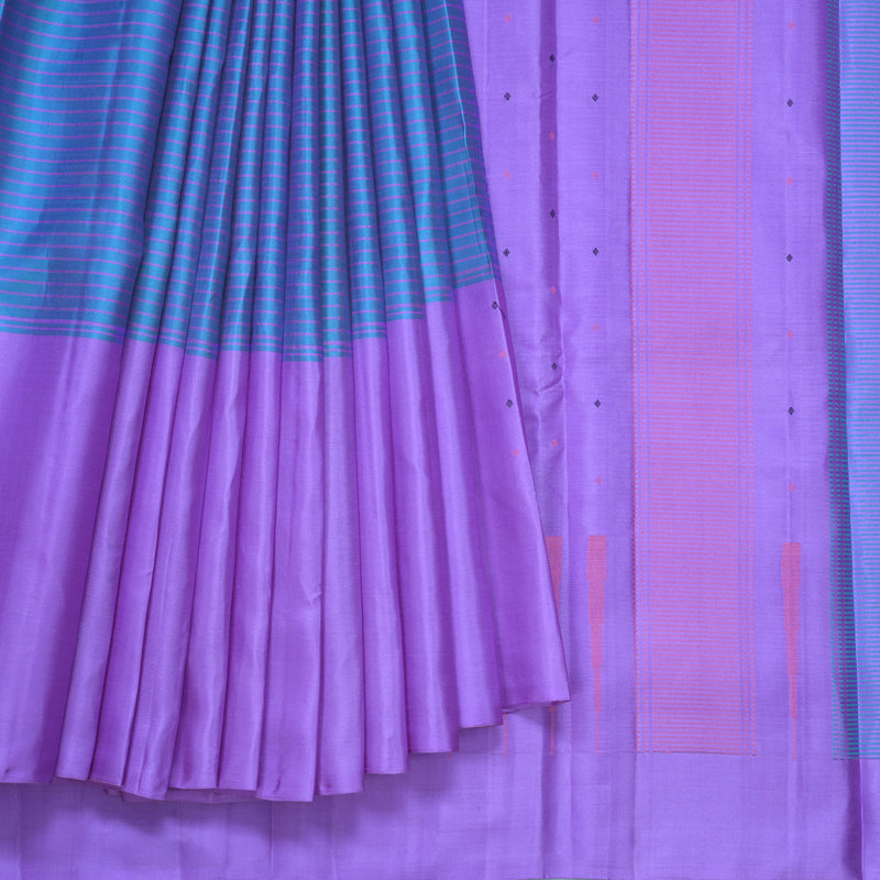 Hayagrivas Handloom Bluish-Grey Kanjivaram Silk Saree with Lavender Border KBF607G5-1