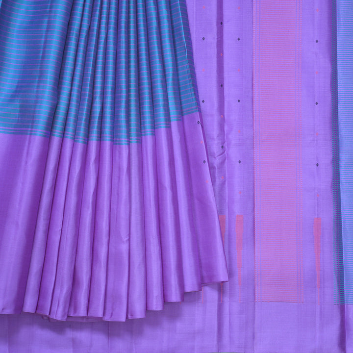 Hayagrivas Handloom Bluish-Grey Kanjivaram Silk Saree with Lavender Border KBF607G5-1
