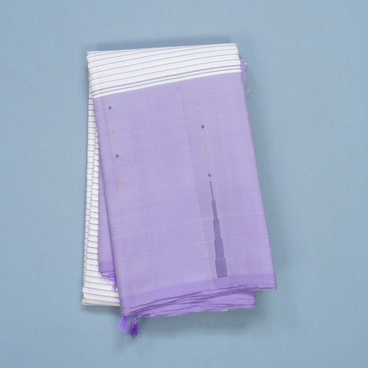 Hayagrivas Handloom White Kanjivaram Silk Saree with Lilac Border KBF607G5-2