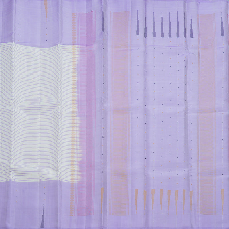 Hayagrivas Handloom White Kanjivaram Silk Saree with Lilac Border KBF607G5-2