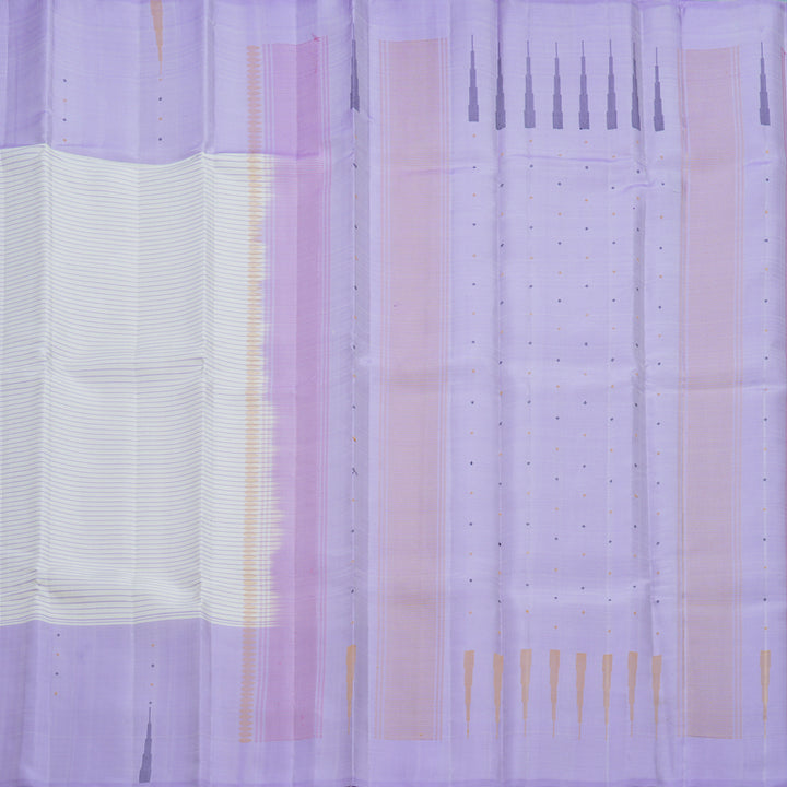 Hayagrivas Handloom White Kanjivaram Silk Saree with Lilac Border KBF607G5-2