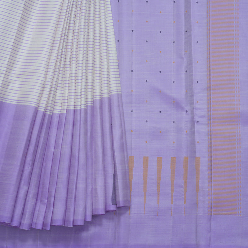 Hayagrivas Handloom White Kanjivaram Silk Saree with Lilac Border KBF607G5-2