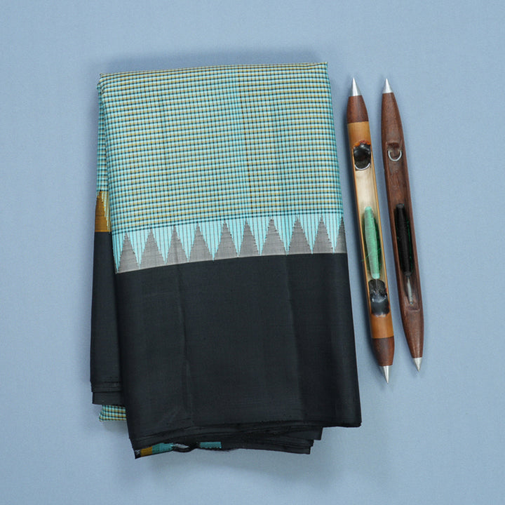 Hayagrivas Handloom Powder Blue Kanjivaram Silk Saree with Black Border KBF607G6-1
