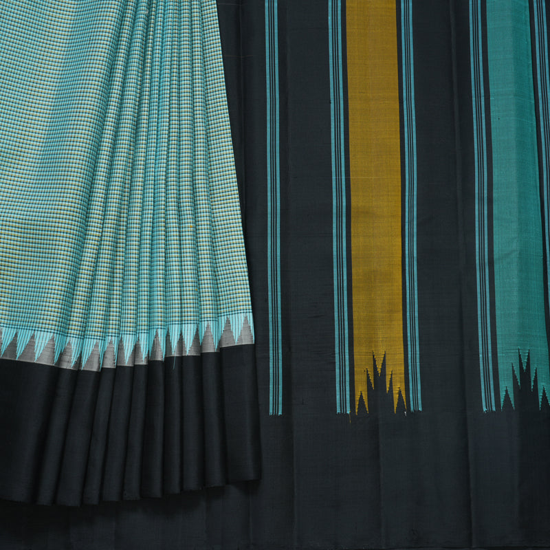 Hayagrivas Handloom Powder Blue Kanjivaram Silk Saree with Black Border KBF607G6-1