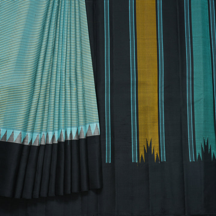 Hayagrivas Handloom Powder Blue Kanjivaram Silk Saree with Black Border KBF607G6-1