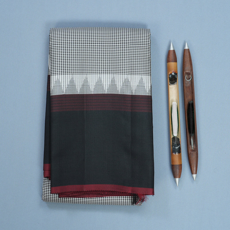 Hayagrivas Handloom Black &amp; White (Zasa Zasa Kattam) Kanjivaram Silk Saree KBF607G6-2