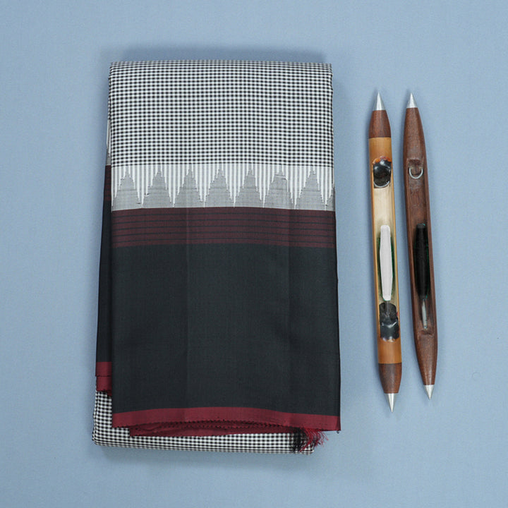 Hayagrivas Handloom Black &amp; White (Zasa Zasa Kattam) Kanjivaram Silk Saree KBF607G6-2