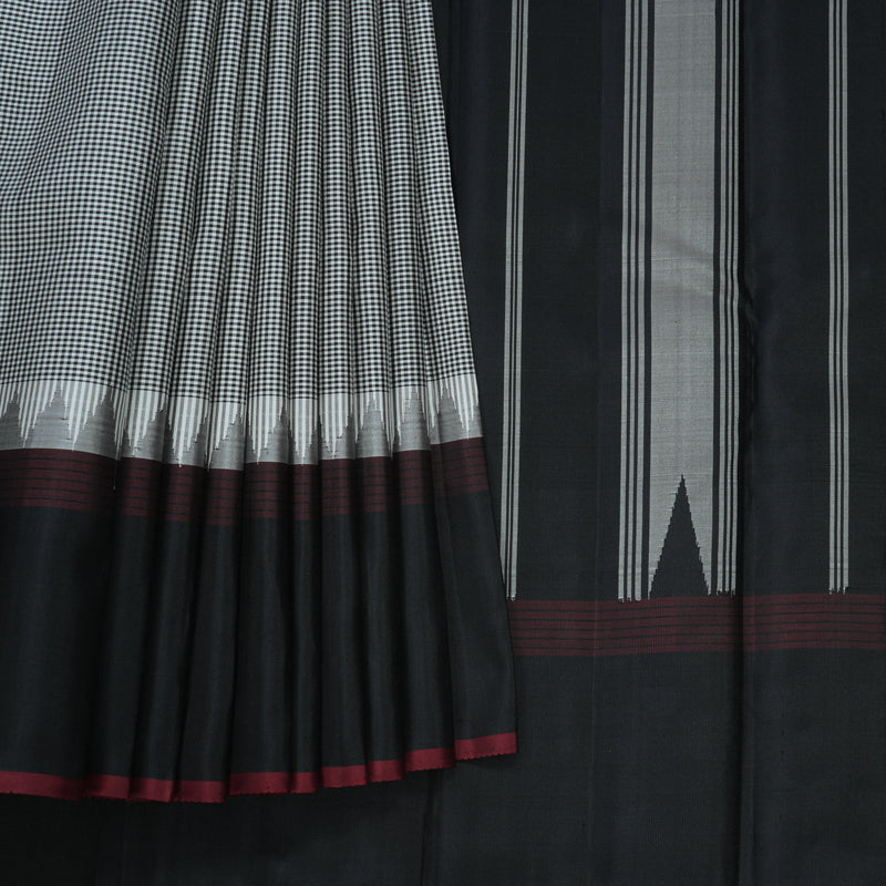 Hayagrivas Handloom Black &amp; White (Zasa Zasa Kattam) Kanjivaram Silk Saree KBF607G6-2