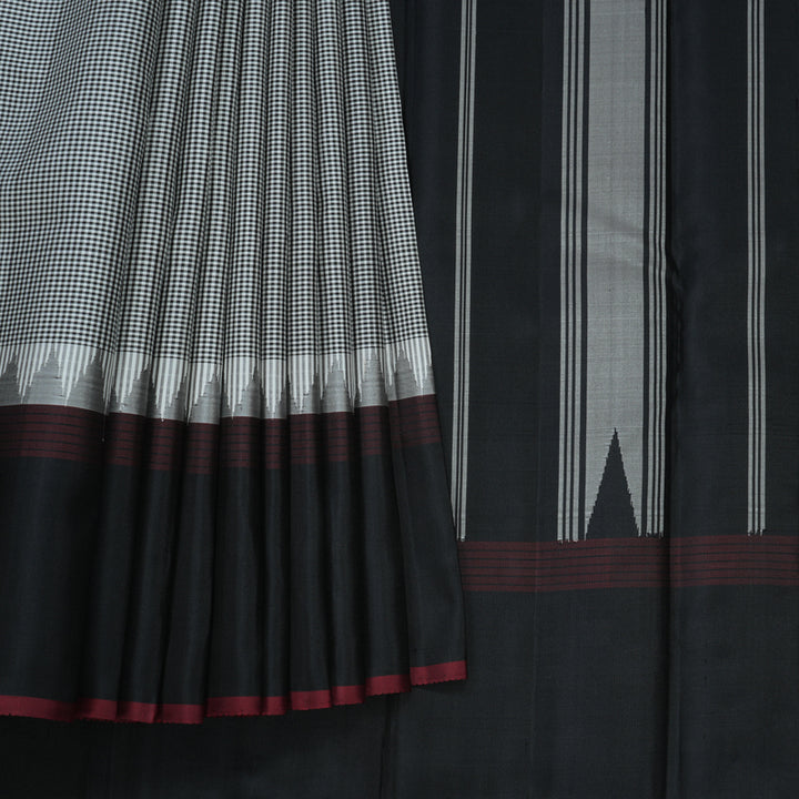 Hayagrivas Handloom Black &amp; White (Zasa Zasa Kattam) Kanjivaram Silk Saree KBF607G6-2