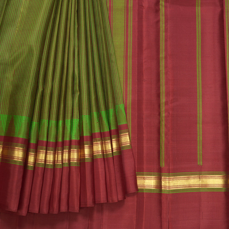 Hayagrivas Handloom Green & Maroon (Zasa Zasa Kattam) Kanjivaram Silk Saree with Maroon Border KBF607G7-1