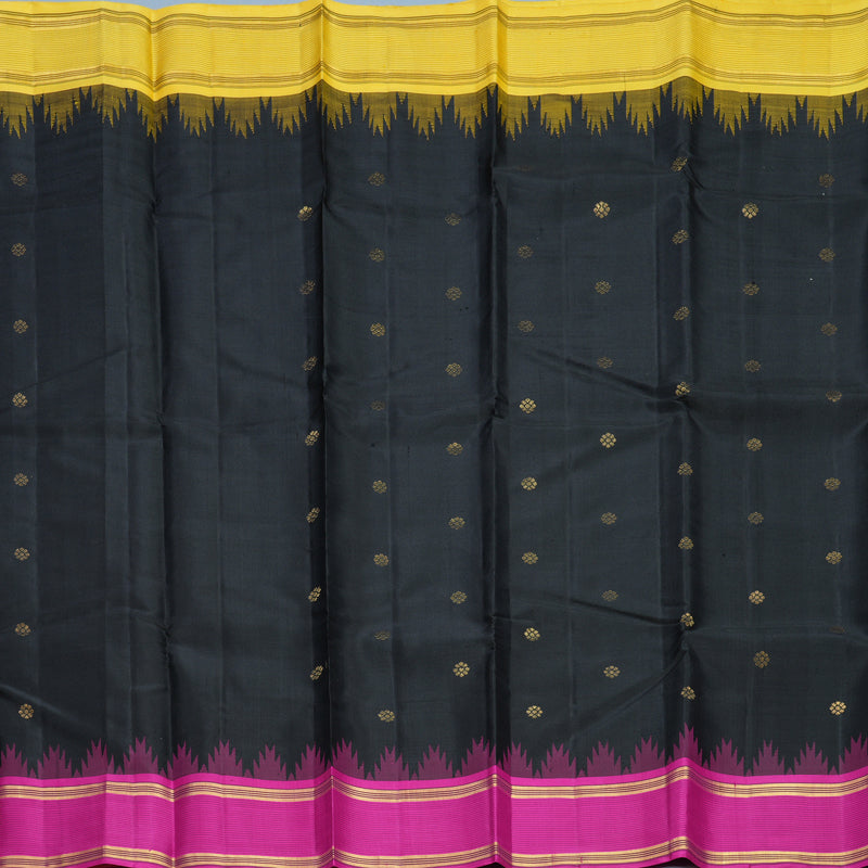 Hayagrivas Handloom Black Kanjivaram Silk Saree with Ganga Jamuna Border KBF607G7-2