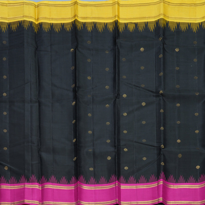 Hayagrivas Handloom Black Kanjivaram Silk Saree with Ganga Jamuna Border KBF607G7-2