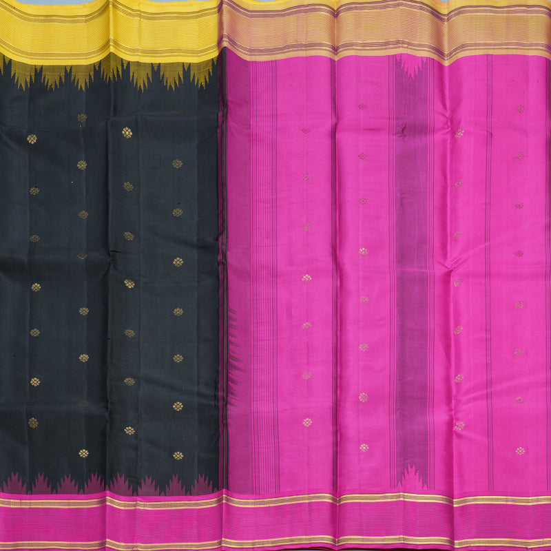 Hayagrivas Handloom Black Kanjivaram Silk Saree with Ganga Jamuna Border KBF607G7-2