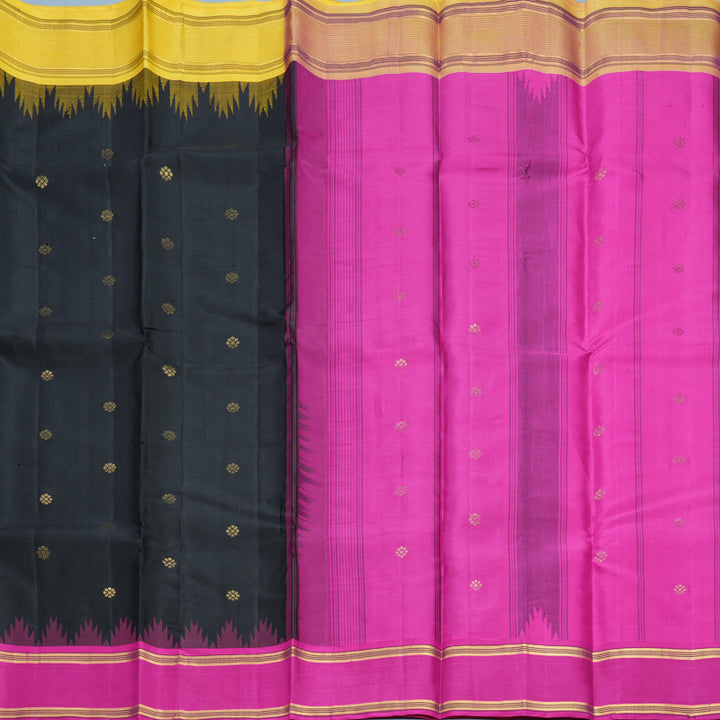 Hayagrivas Handloom Black Kanjivaram Silk Saree with Ganga Jamuna Border KBF607G7-2