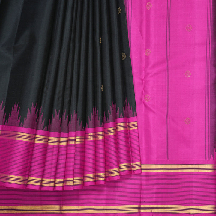 Hayagrivas Handloom Black Kanjivaram Silk Saree with Ganga Jamuna Border KBF607G7-2