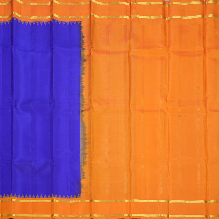 Hayagrivas Handloom Purplish-Blue Kanjivaram Silk Saree with Orange Border KBF607G7-3