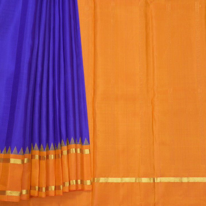 Hayagrivas Handloom Purplish-Blue Kanjivaram Silk Saree with Orange Border KBF607G7-3