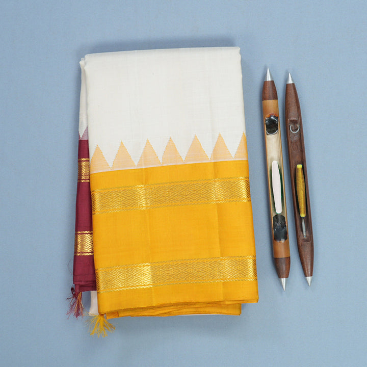 Hayagrivas Handloom Cream Kanjivaram Silk Saree with Ganga Jamuna Border KBF607G8-1