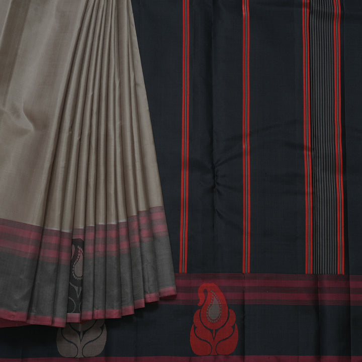 Hayagrivas Handloom Elephant Grey Kanjivaram Silk Saree KBF607G9-1