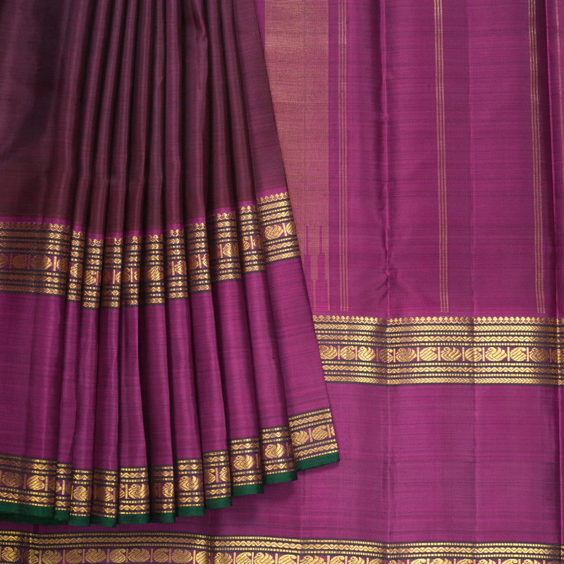 Hayagrivas Handloom Burgundy Kanjivaram Silk Saree with Magenta Border KBF608G1-1