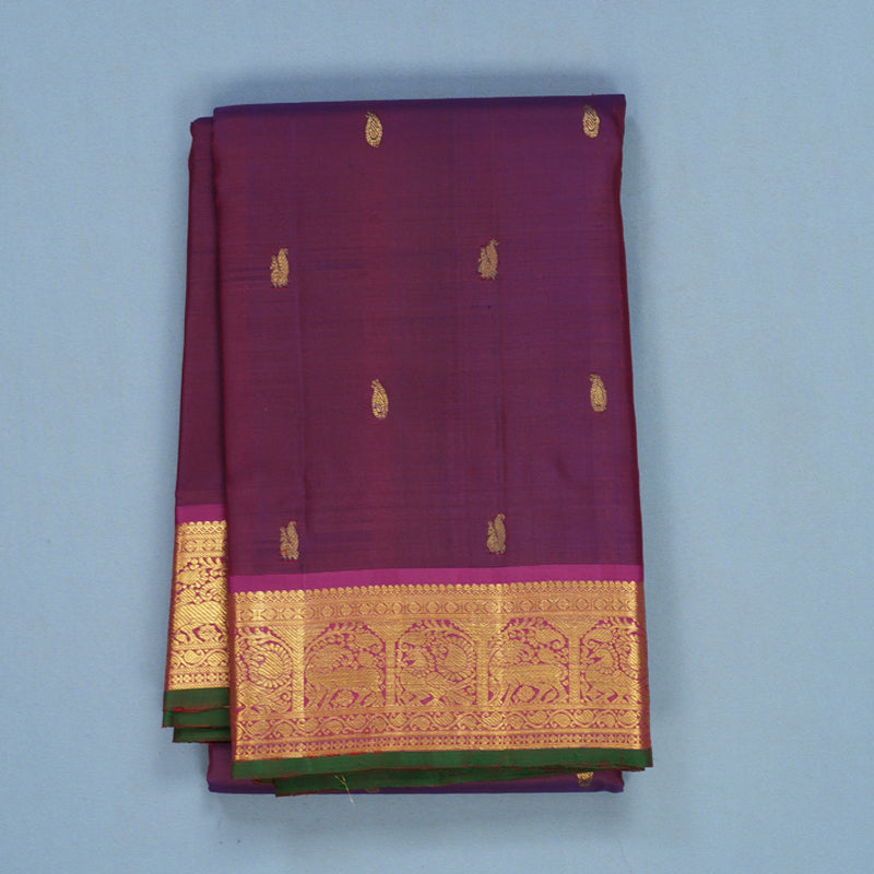 Hayagrivas Handloom Wine Purple Kanjivaram Silk Saree with Magenta Border KBF608G2-1