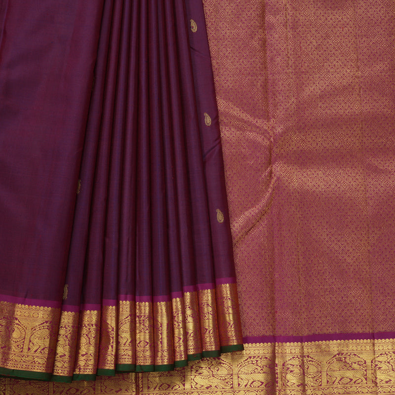 Hayagrivas Handloom Wine Purple Kanjivaram Silk Saree with Magenta Border KBF608G2-1