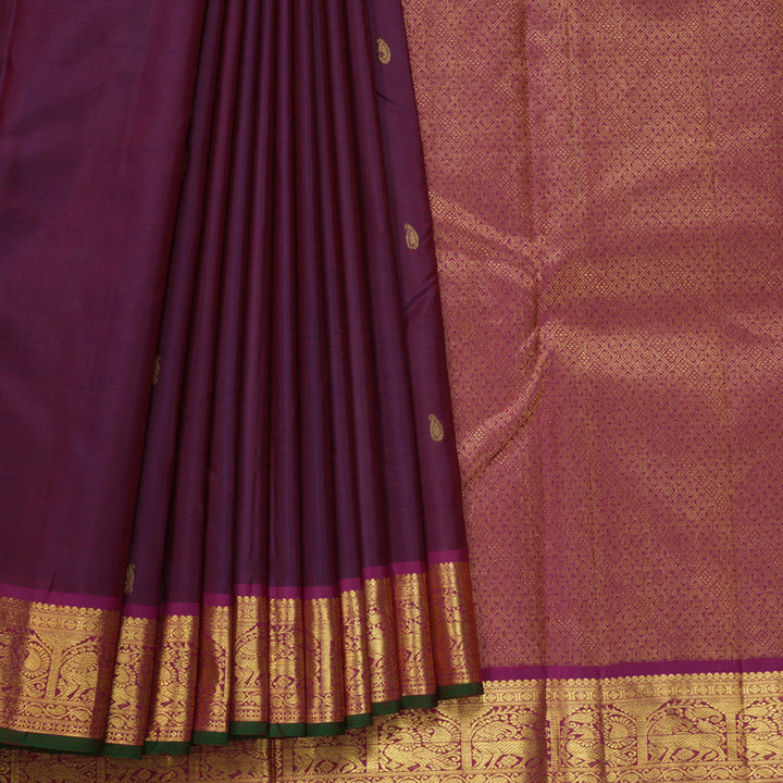 Hayagrivas Handloom Wine Purple Kanjivaram Silk Saree with Magenta Border KBF608G2-1