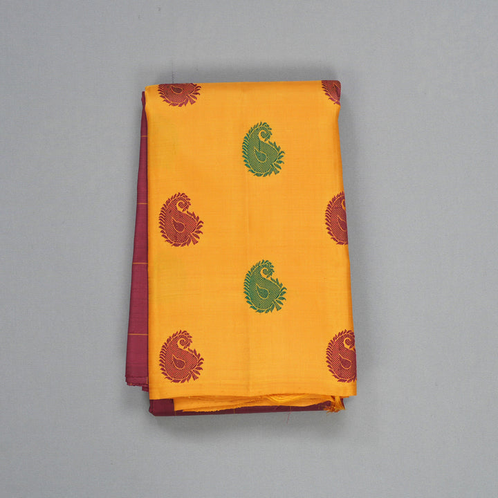Hayagrivas Handloom Maroon Kanjivaram Silk Saree with Mustard Yellow Border KBF608G3-1