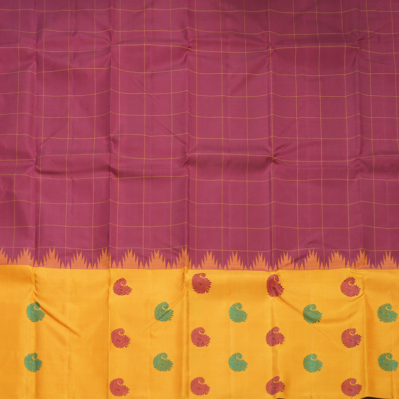 Hayagrivas Handloom Maroon Kanjivaram Silk Saree with Mustard Yellow Border KBF608G3-1