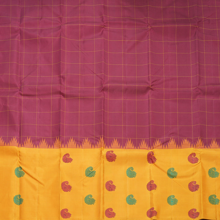 Hayagrivas Handloom Maroon Kanjivaram Silk Saree with Mustard Yellow Border KBF608G3-1
