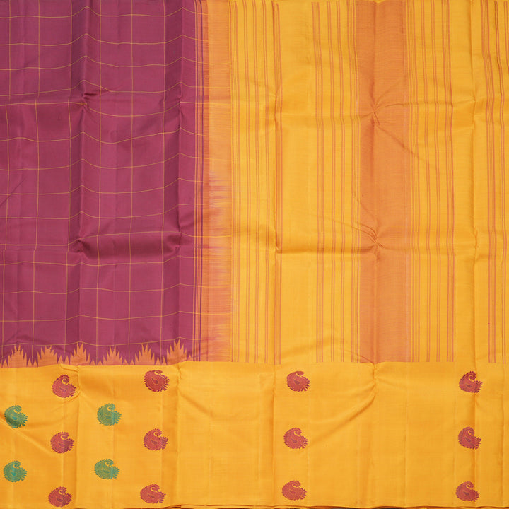 Hayagrivas Handloom Maroon Kanjivaram Silk Saree with Mustard Yellow Border KBF608G3-1