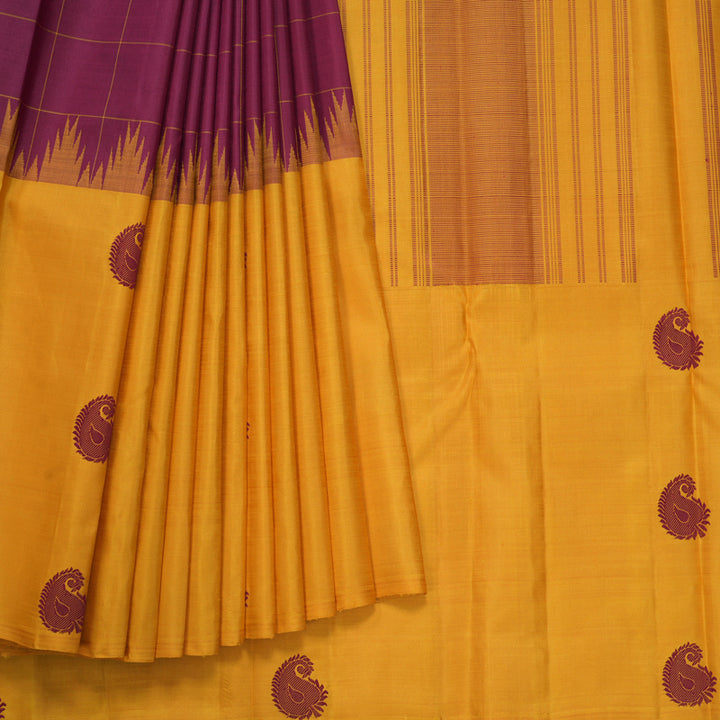 Hayagrivas Handloom Maroon Kanjivaram Silk Saree with Mustard Yellow Border KBF608G3-1