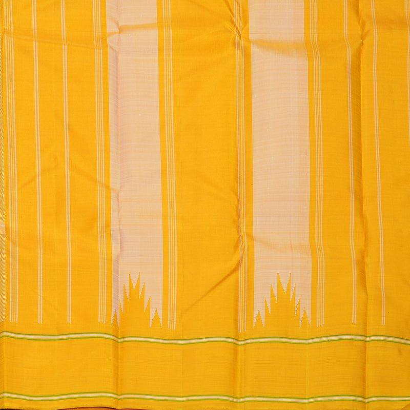 Hayagrivas Handloom Half-White Kanjivaram Silk Saree with Mustard Yellow Border KBF608G4-1