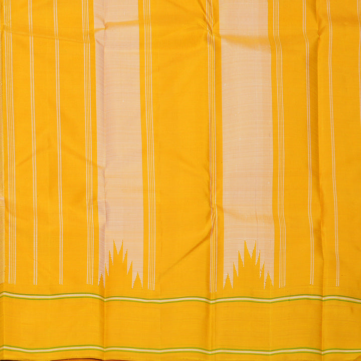 Hayagrivas Handloom Half-White Kanjivaram Silk Saree with Mustard Yellow Border KBF608G4-1