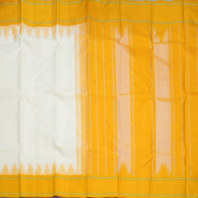 Hayagrivas Handloom Half-White Kanjivaram Silk Saree with Mustard Yellow Border KBF608G4-1
