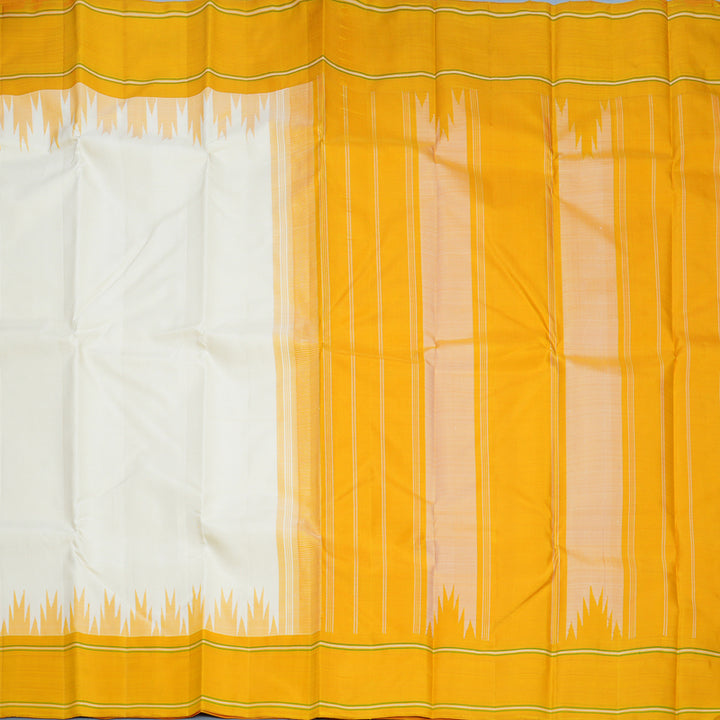 Hayagrivas Handloom Half-White Kanjivaram Silk Saree with Mustard Yellow Border KBF608G4-1