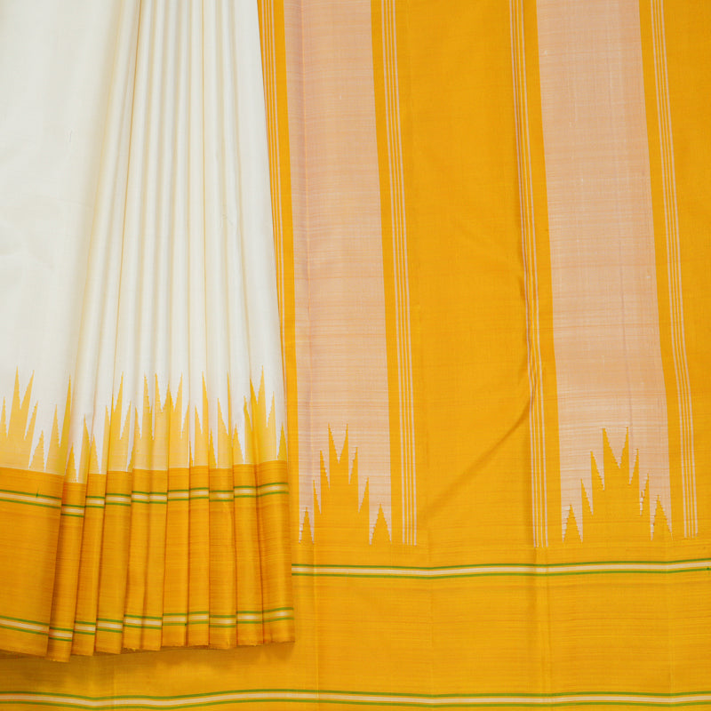 Hayagrivas Handloom Half-White Kanjivaram Silk Saree with Mustard Yellow Border KBF608G4-1