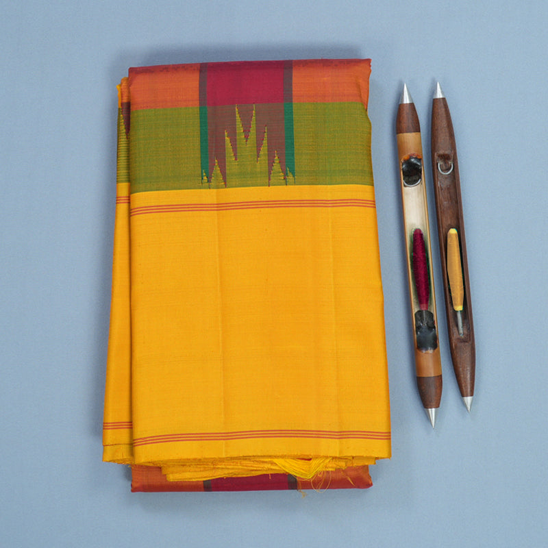 Hayagrivas Handloom Multicolour Checks Kanjivaram Silk Saree with Mustard Yellow Border KBF608G4-2