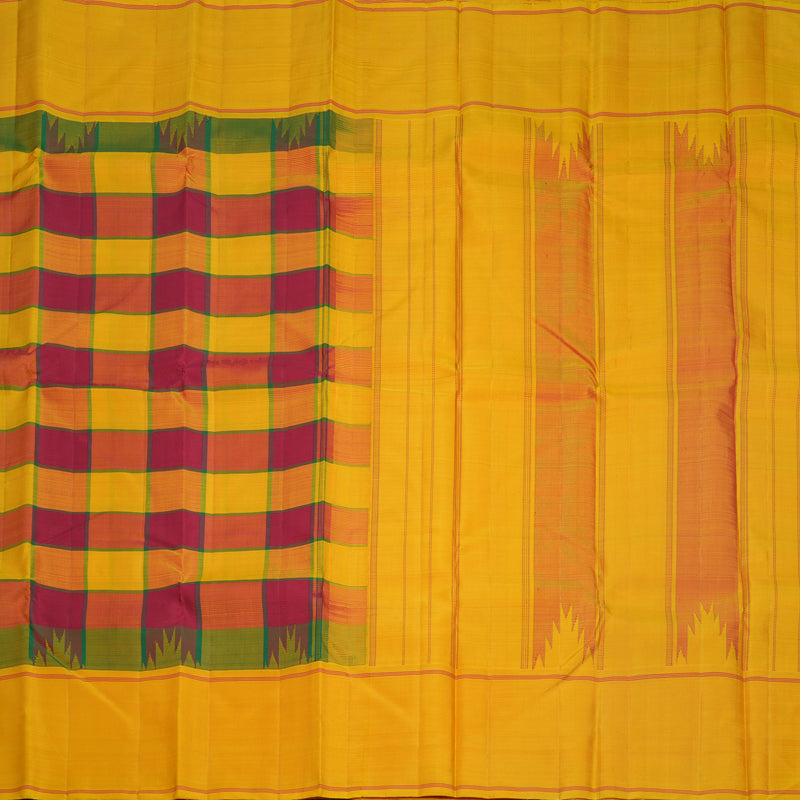 Hayagrivas Handloom Multicolour Checks Kanjivaram Silk Saree with Mustard Yellow Border KBF608G4-2