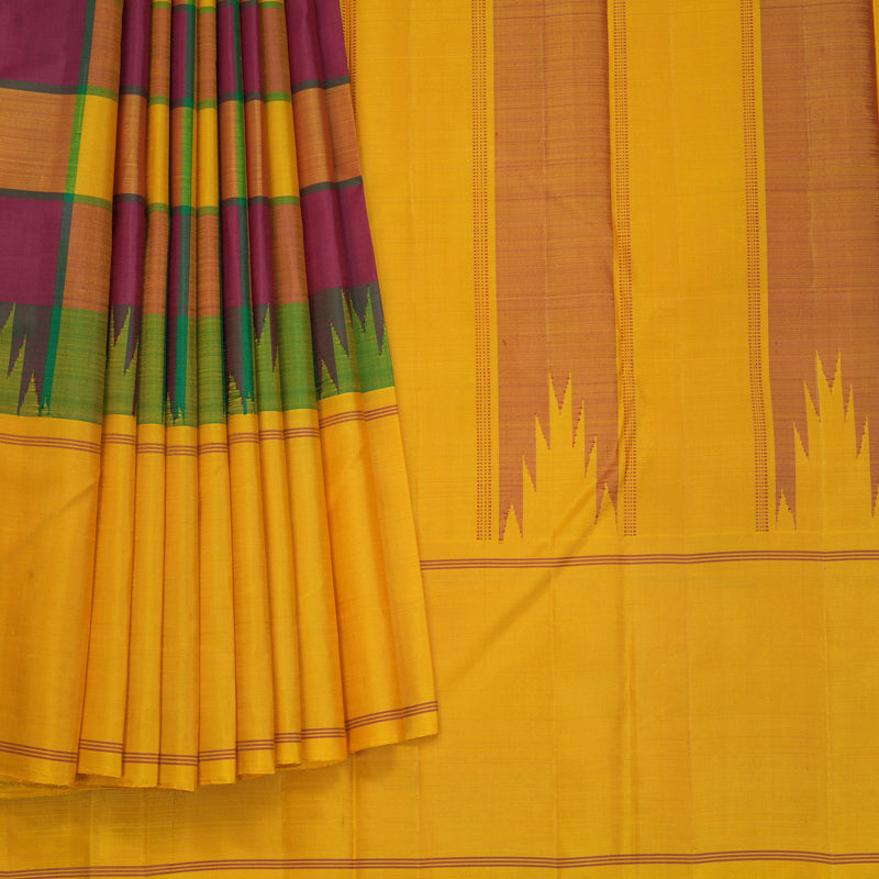 Hayagrivas Handloom Multicolour Checks Kanjivaram Silk Saree with Mustard Yellow Border KBF608G4-2