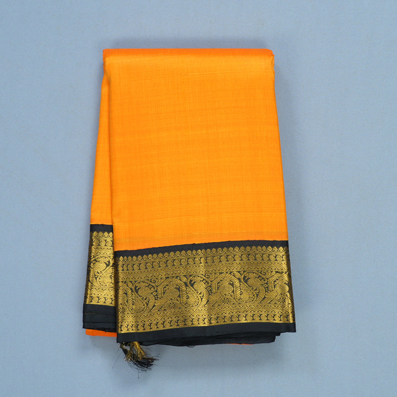 Hayagrivas Handloom Mambazham Orange Kanjivaram Silk Saree with Black Border KBF608G4-3